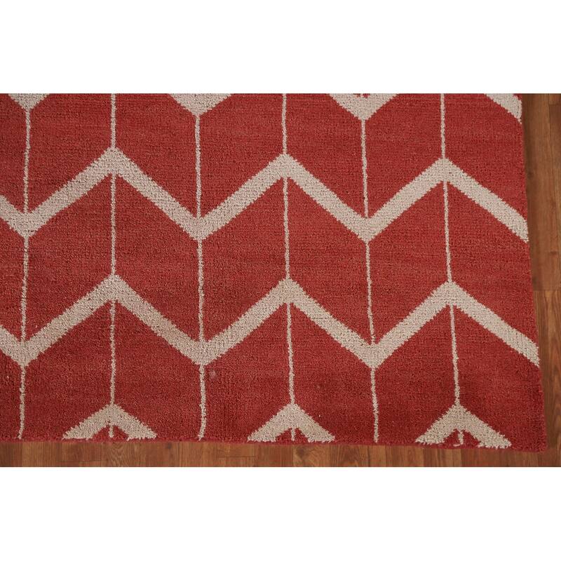 Hand Knotted Oriental 100% Wool Carpet Modern All-Over Red Gabbeh Area Rug - 7' 11'' X 4' 11''
