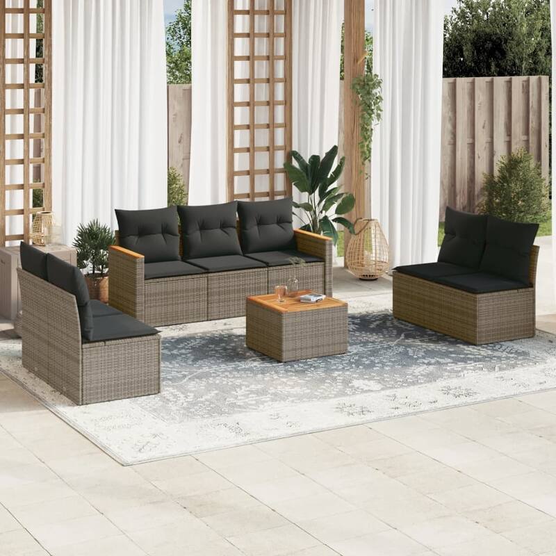 vidaXL Garden Sofa Set Black - 24.4 x 24.2 x 27.2 - Gray Large With table