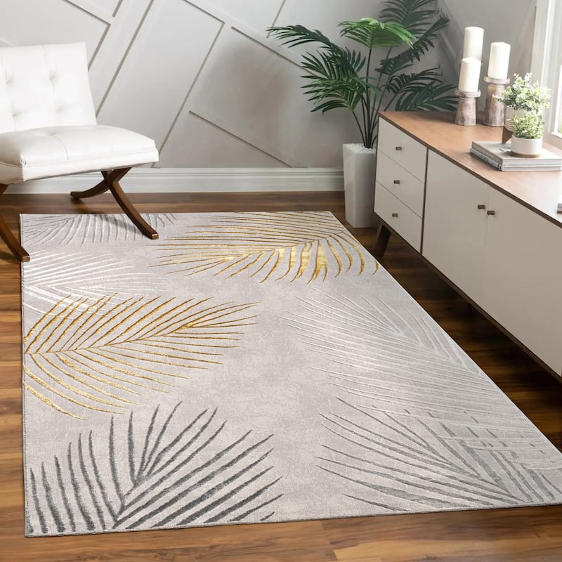 Elegant Area Rug with Textured Palm Leaf Design - gold - 2'8" x 4'11"