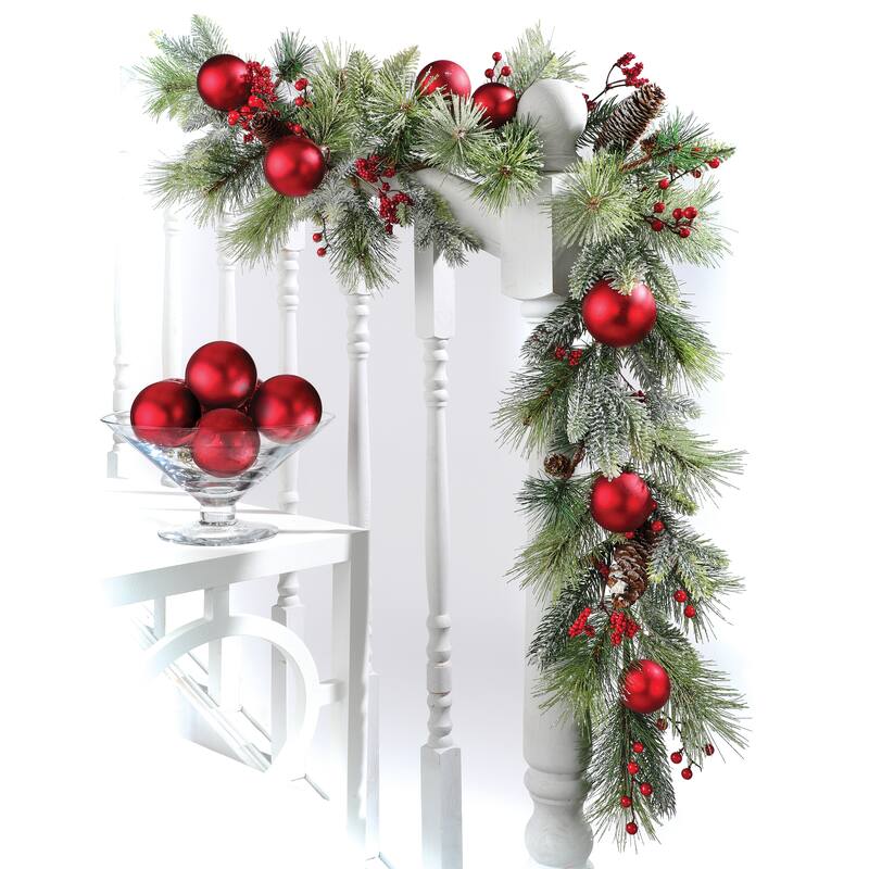 48" Frosted Pine Berry Ball Cone Garland