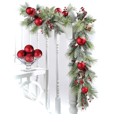48" Frosted Pine Berry Ball Cone Garland