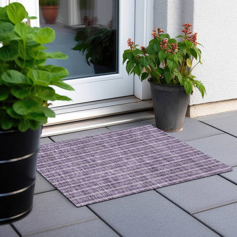 Machine Washable Indoor/ Outdoor Chantille Stripe Twist Rug - Purple - 1'8" x 2'6"
