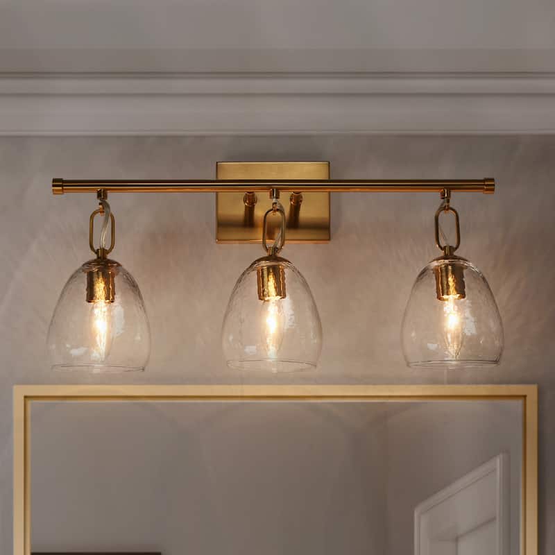 Blobfish Modern Gold 3-Light Bathroom Vanity Lights Glass Wall Sconces - L 21.6" x W 6.5" x H 11"