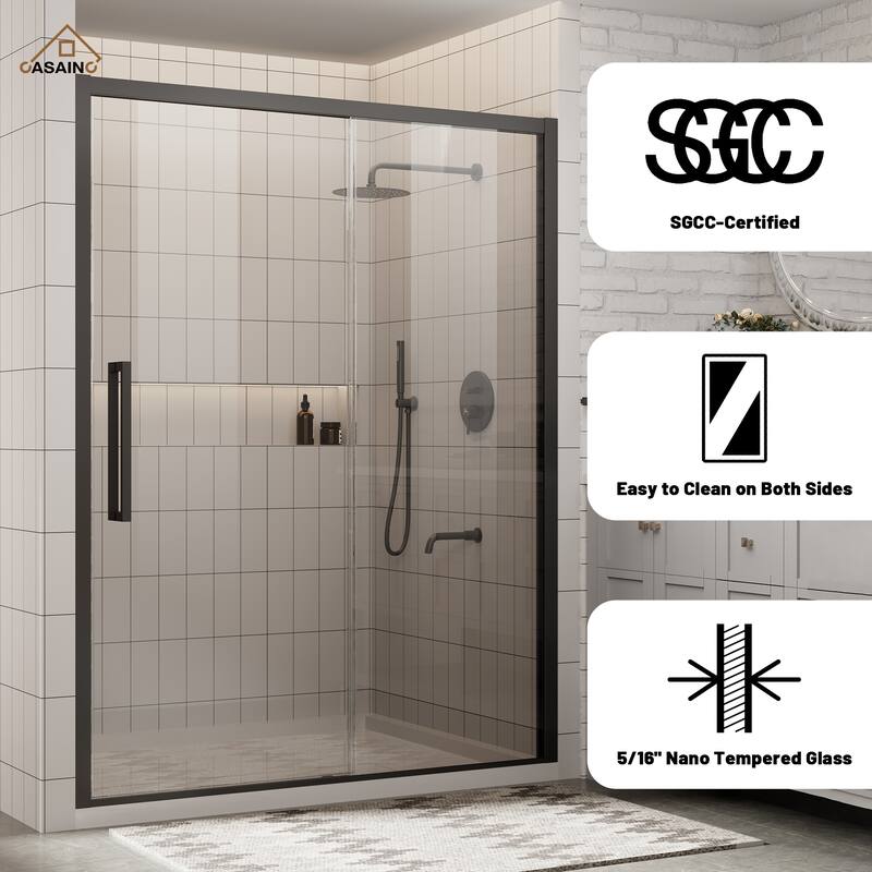 CASAINC 60 in. W x 76 in. H Sliding Framed Shower Door with SGCC Certification