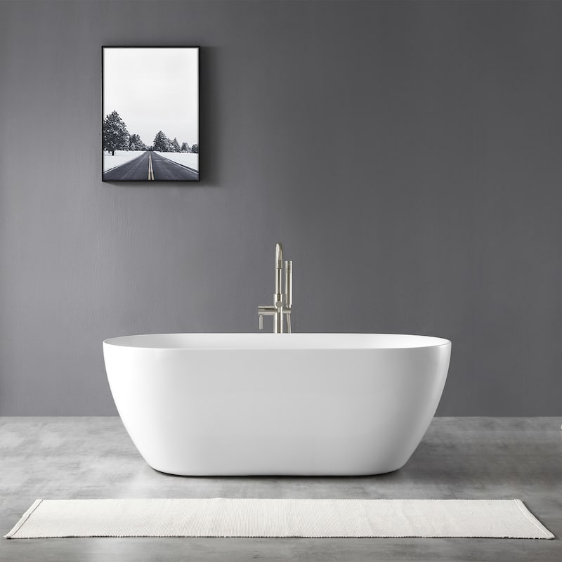 OVE Decors Ayago 59 in. Seamless White Acrylic Freestanding Oval Bathtub - White