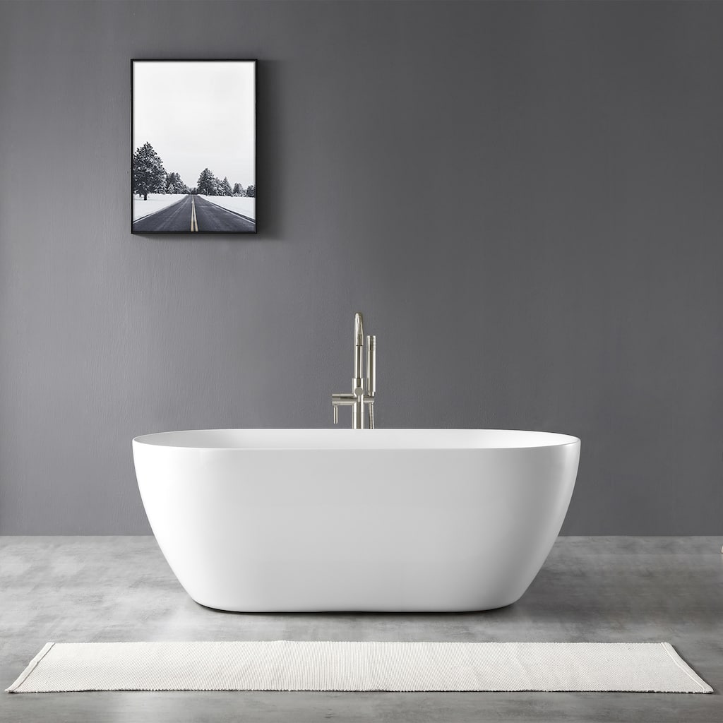 OVE Decors Ayago 59 in. Seamless White Acrylic Freestanding Oval Bathtub