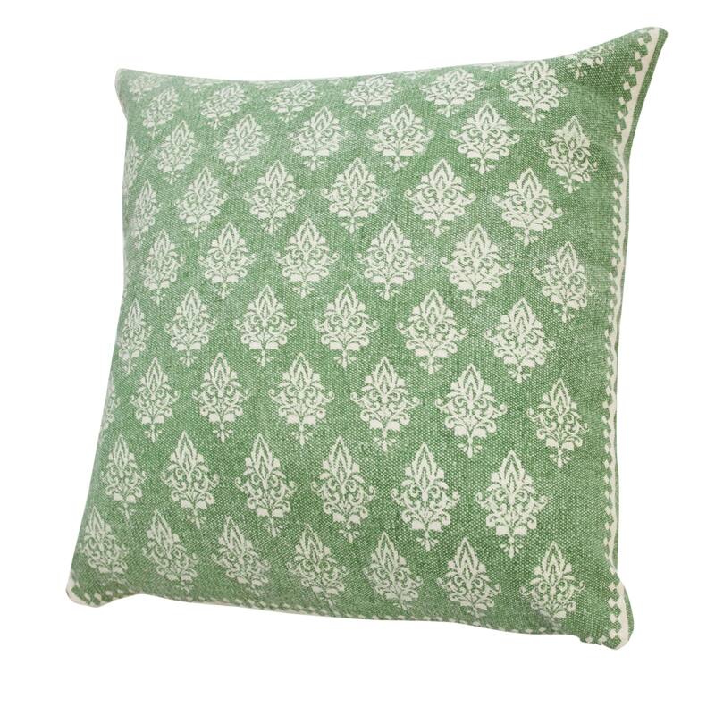 20" Green and White Floral Pattern Square Throw Pillow