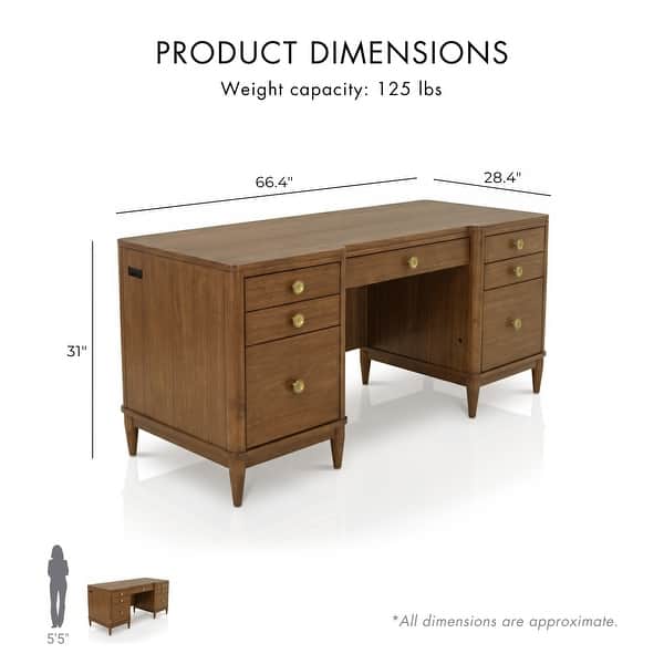 Furniture of America Mariey Mid-Century Modern Walnut Wood 6-Drawer Executive Desk with Keyboard Tray and Power Outlet