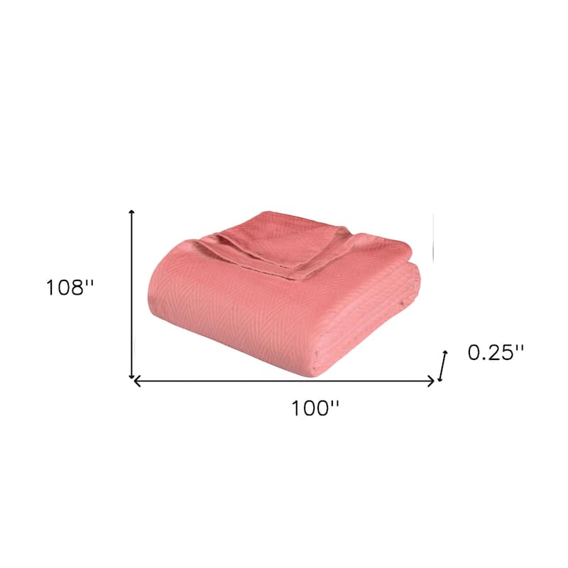 HomeRoots California King Coral Cotton Woven Chevron Blanket
