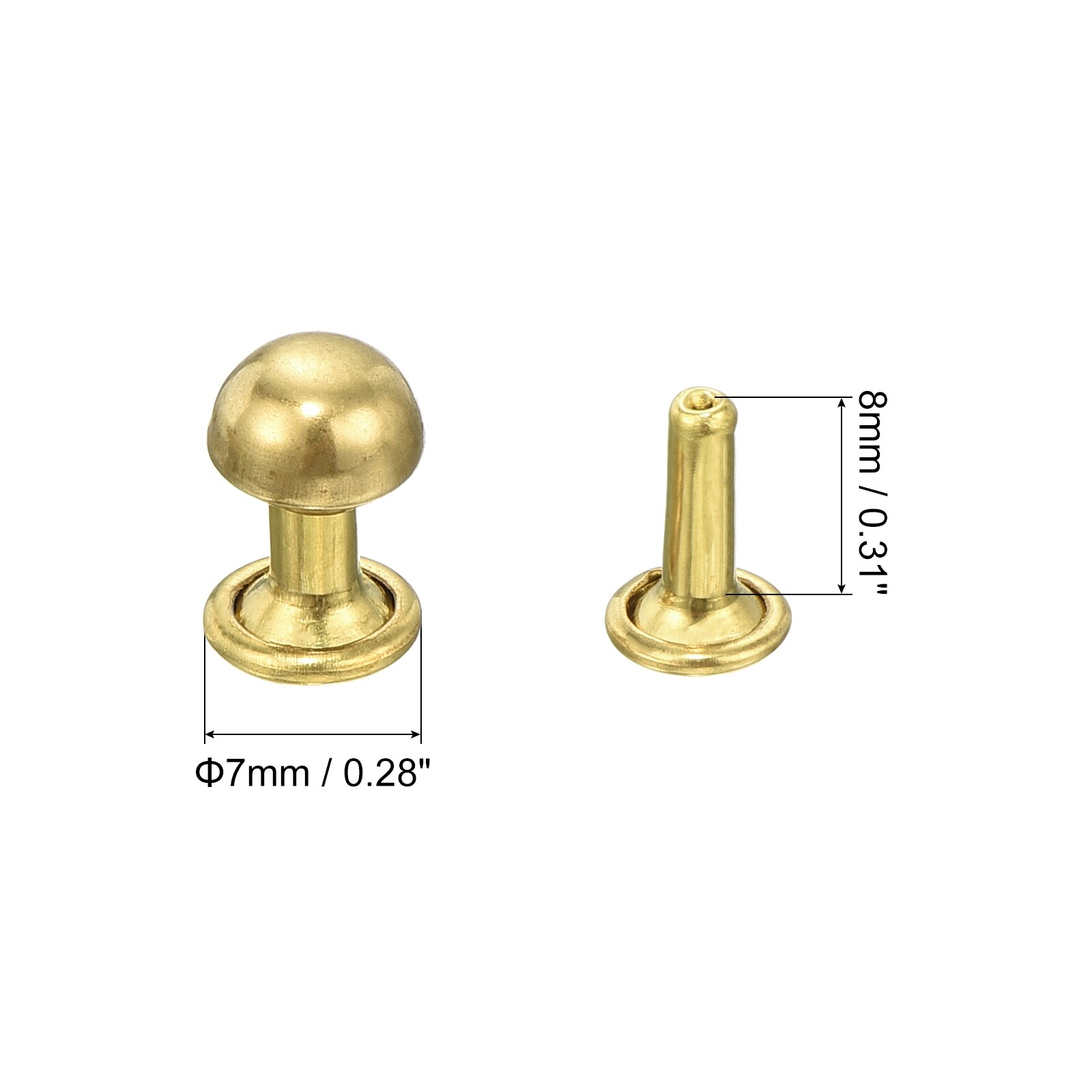 60 Set Round Studs Rivet, 6x4mm Brass Mushroom Shape Leather Rivet (Gold) - Gold