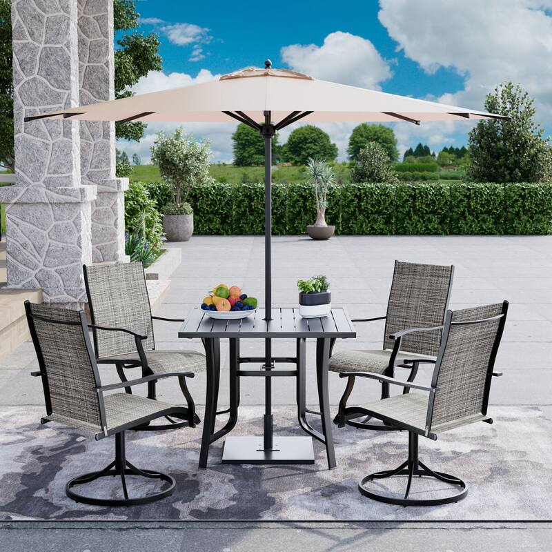 Patio Dining Set, Outdoor Dining Table and Chairs Set with Textilene Chairs, Adjustable Umbrella Hole for Garden, Backyard