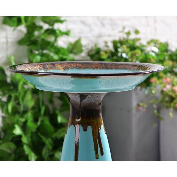 Rumi 22 Inch Height Ceramic Glazed Birdbath 17 Dia X 21 H On Sale Overstock 27865548 Blue Off White