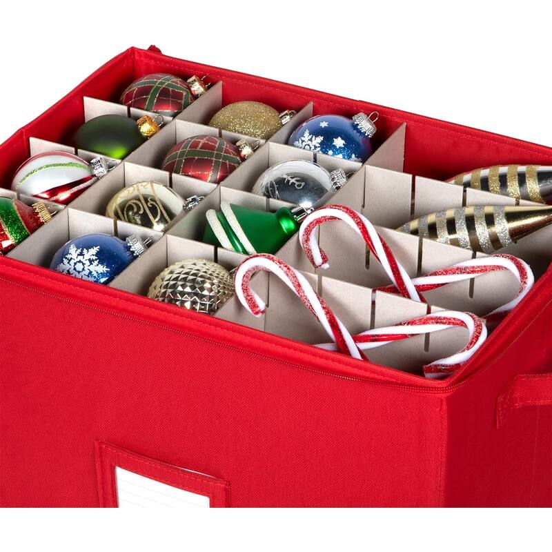 Xmas Ornament Storage Container with Dividers Fits Up to 80-3" Ornaments, Durable 600D, Grey