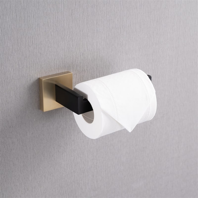 4 Piece Bathroom Hardware Set Matte Black & Gold Bathroom Accessories Set Wall Mount Stainless Steel Towel Holder Bar Set