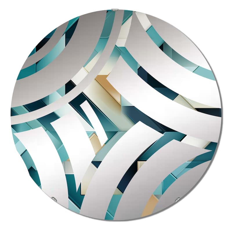Designart "Teal Modern Geometric Tiles" - Modern Geometric Centre Wave Decorative Mirror