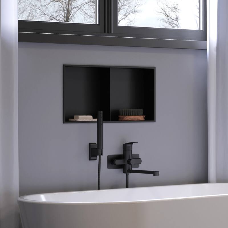 12-in x 24-in Ultra-thin Frame Recessed 2-Section Stainless Steel Shower Niche Matte Black