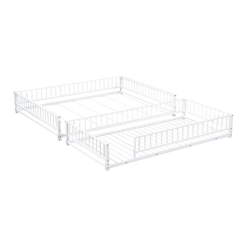 Floor Bunk Bed Heavy Metal Bed Frame with Ladder and Safety Guardrails, Detachable Bunkbeds Design Converts to 2 Platform Beds