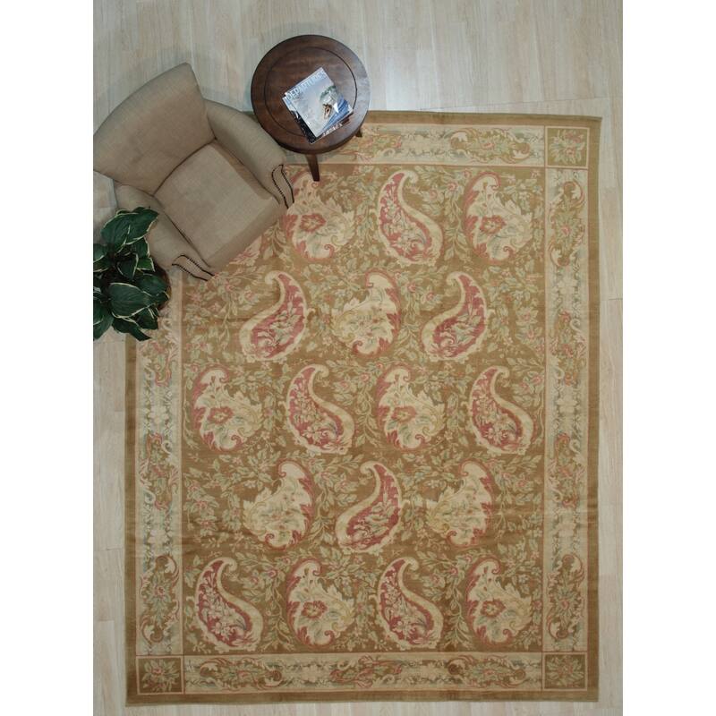 Beige Handwoven Wool Transitional Rug 9'2 x 11'5 - Hand Knotted Spun Wool Surged Edge Elegant Design - N/A