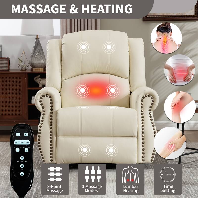 Manual Recliner Chair with Heat & Massage, Ergonomic Lounge Sofa Chair, Swivel Recliner Chair with Side Pocket