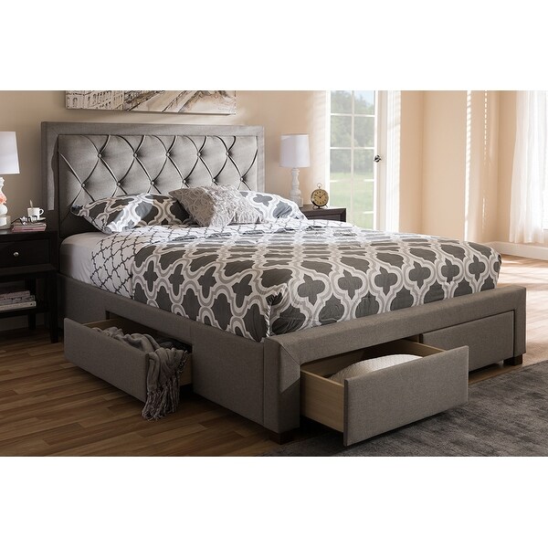 Baxton studio aurelie modern and contemporary light outlet grey fabric upholstered king size storage bed
