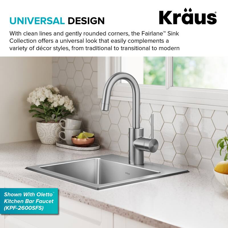 KRAUS Fairlane Drop In Top Mount 18 Gauge Stainless Steel Kitchen Sink