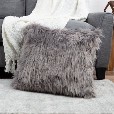 Hastings Home 22-Inch Square Faux Fur Pillow