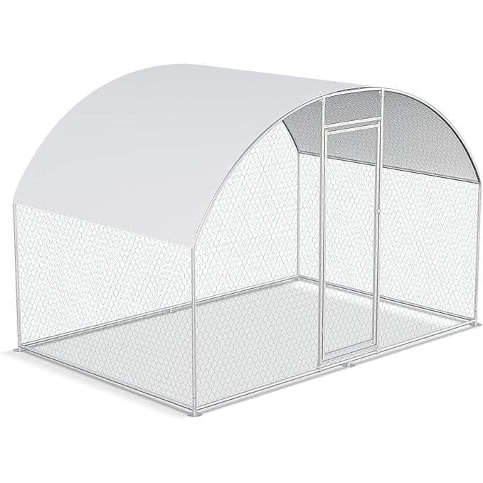 9.8 Ft x 6.6 Ft Outdoor Metal Chicken Coop with Dome Roof and Waterproof Cover - White