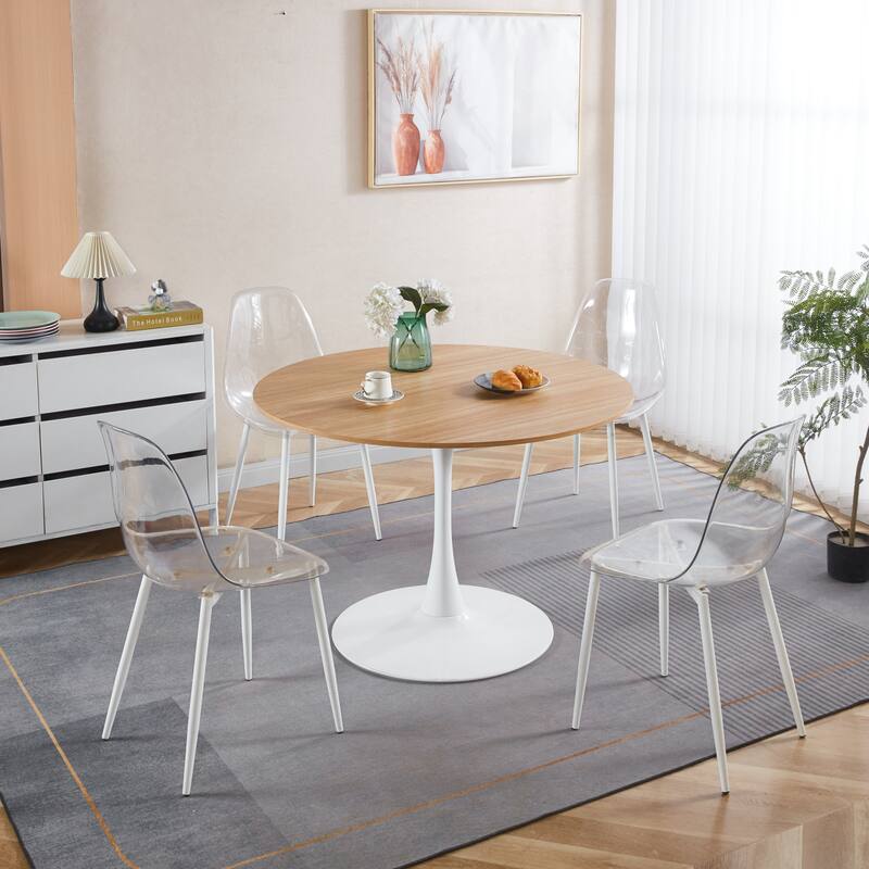 Round Dining Table with MDF Top & Pedestal Base, Tulip Dining Room Table for 4-6 People, Leisure Table for Small Places