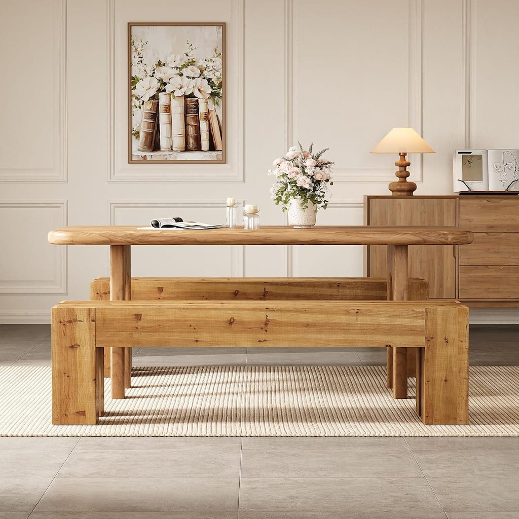 Solid Wood Dining Bench, 63" Long Heavy Duty Kitchen Table Bench