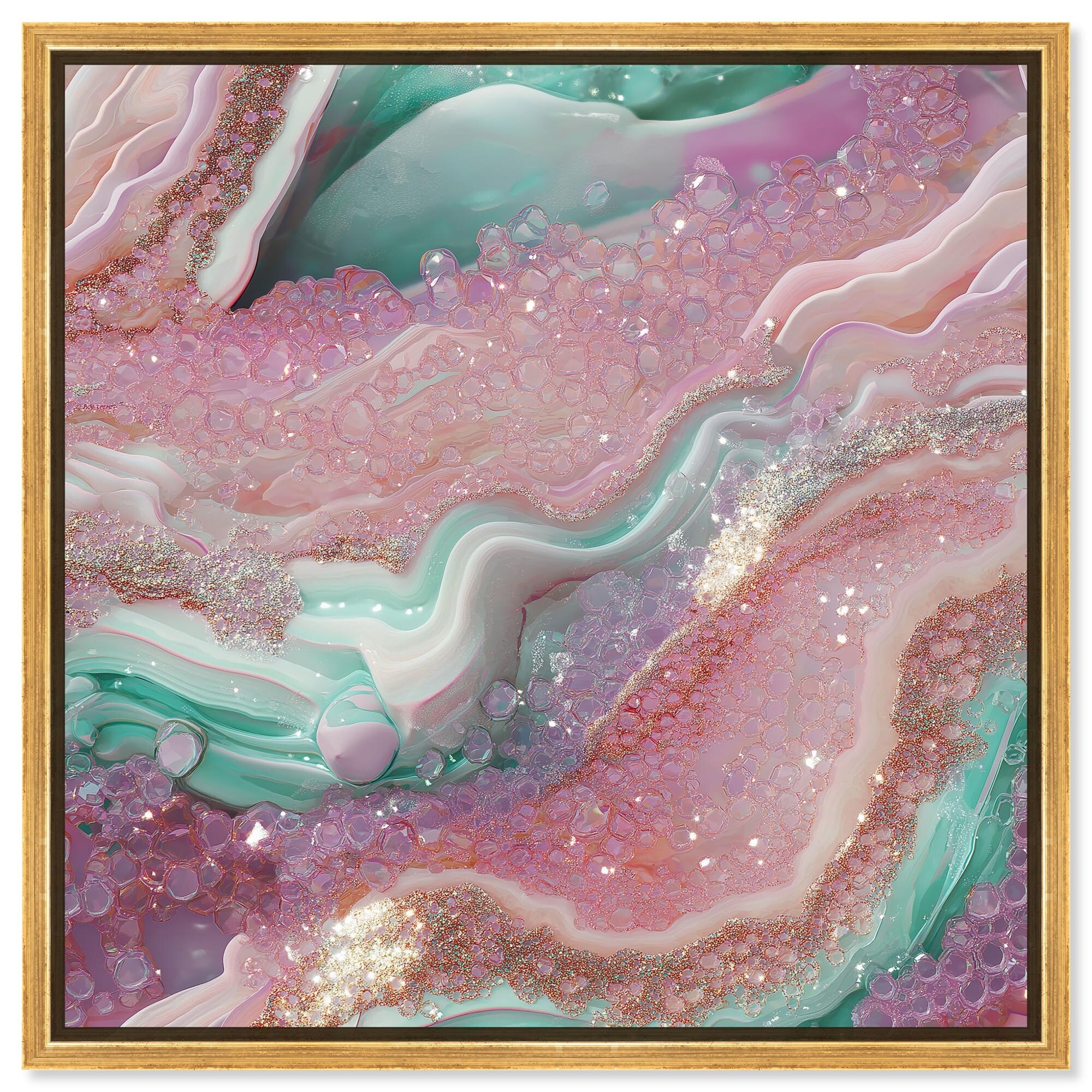 Pink and Mint Crystal III Canvas by Art Remedy