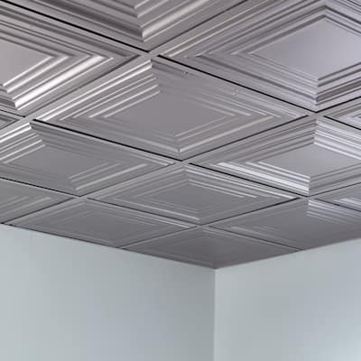 FASÄDE Traditional Style 3 Decorative Vinyl 2ft x 2ft Lay in Ceiling Panel in Argent Silver (5 Pack)