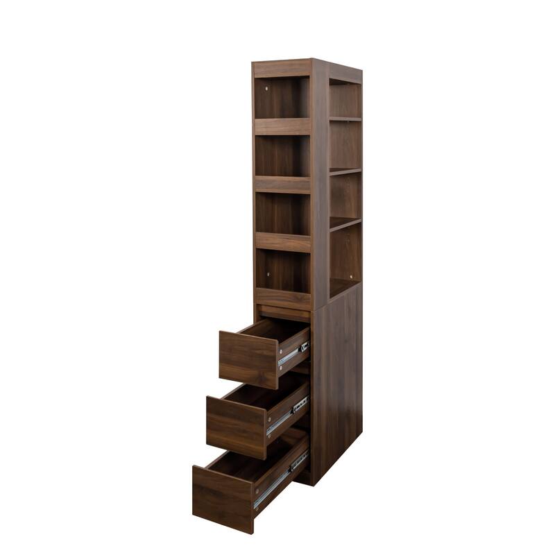 70.87" Height Modern Bookcase - 4-Tier Shelf with 3 Side Drawers & 4 Display Shelves - Tall Wooden Storage Cabinet