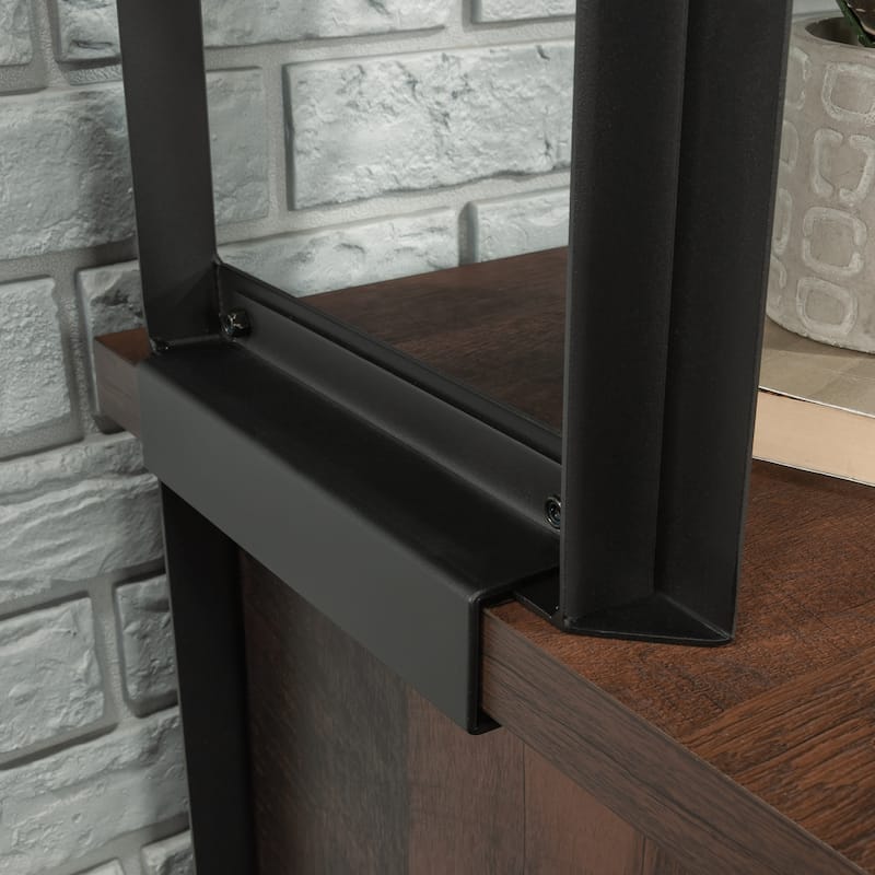 Wood Hutch with Barrister Door, Brown - 60" W x 12.13" D x 36.81" H