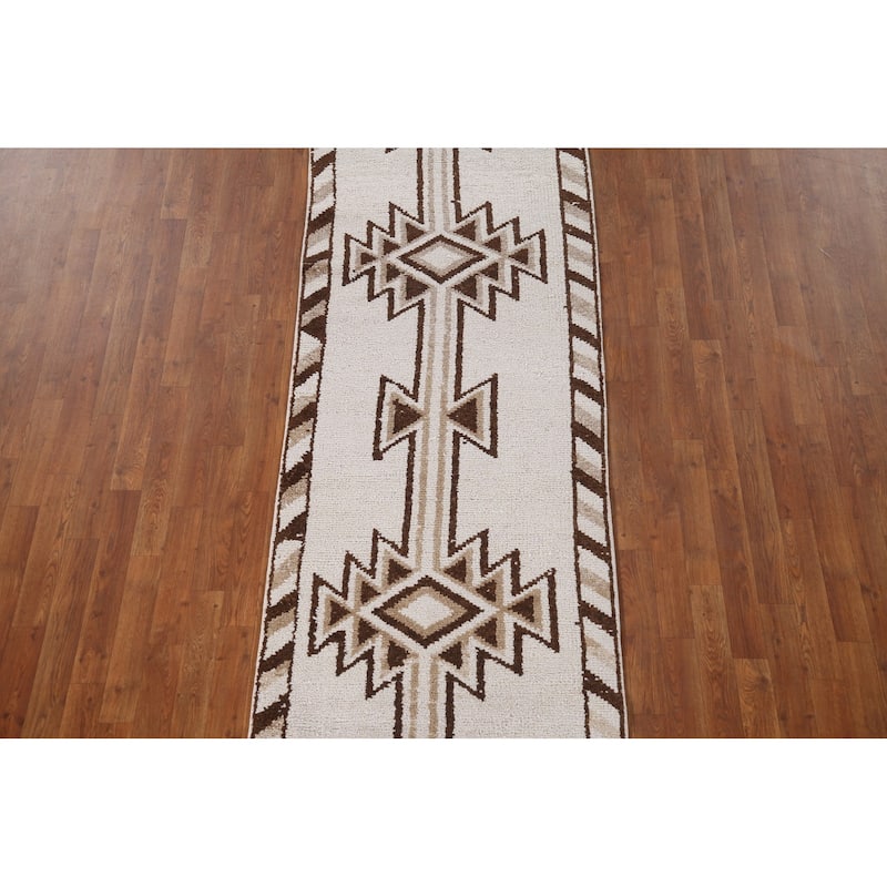 Natural Dye Anatolian Turkish Runner Rug Handmade Beige Wool Carpet - 2'11"x 12'2"