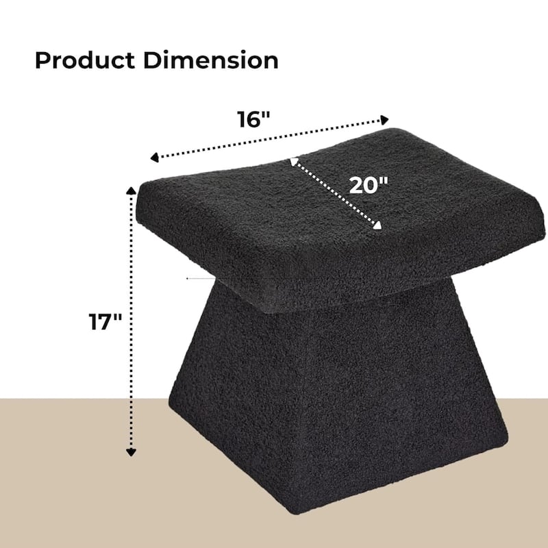 Black Teddy Upholstered T-Shape Vanity Foot Stool 19"W x 16"H