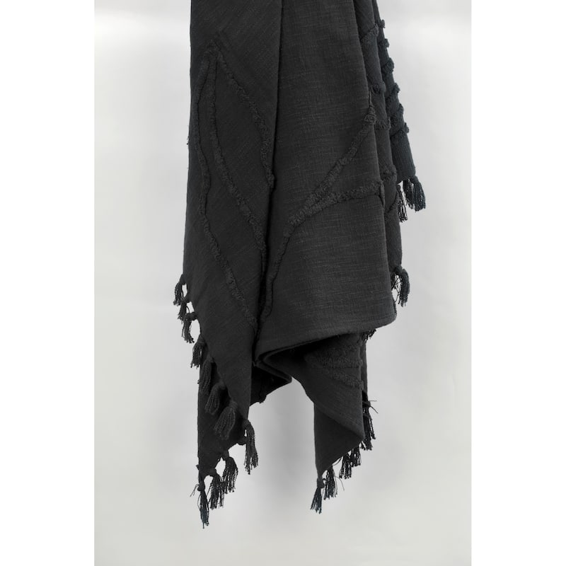 HomeRoots Black Woven 100% Woven Textured Cotton Throw Blanket