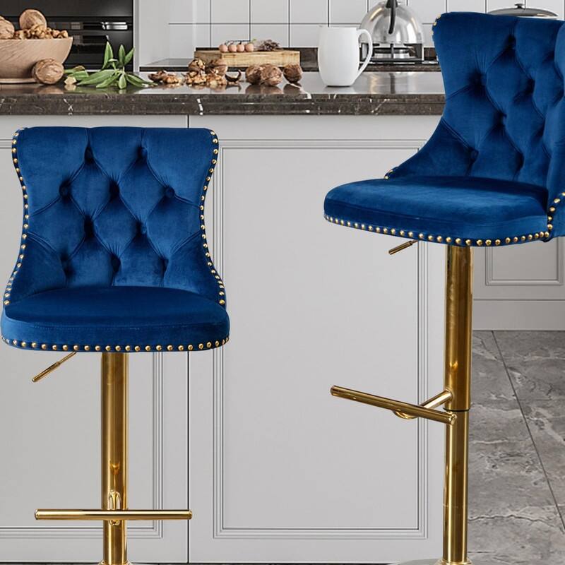 Velvet Upholstered Nailheads Tufted Swivel Bar Stools (Set of 6)