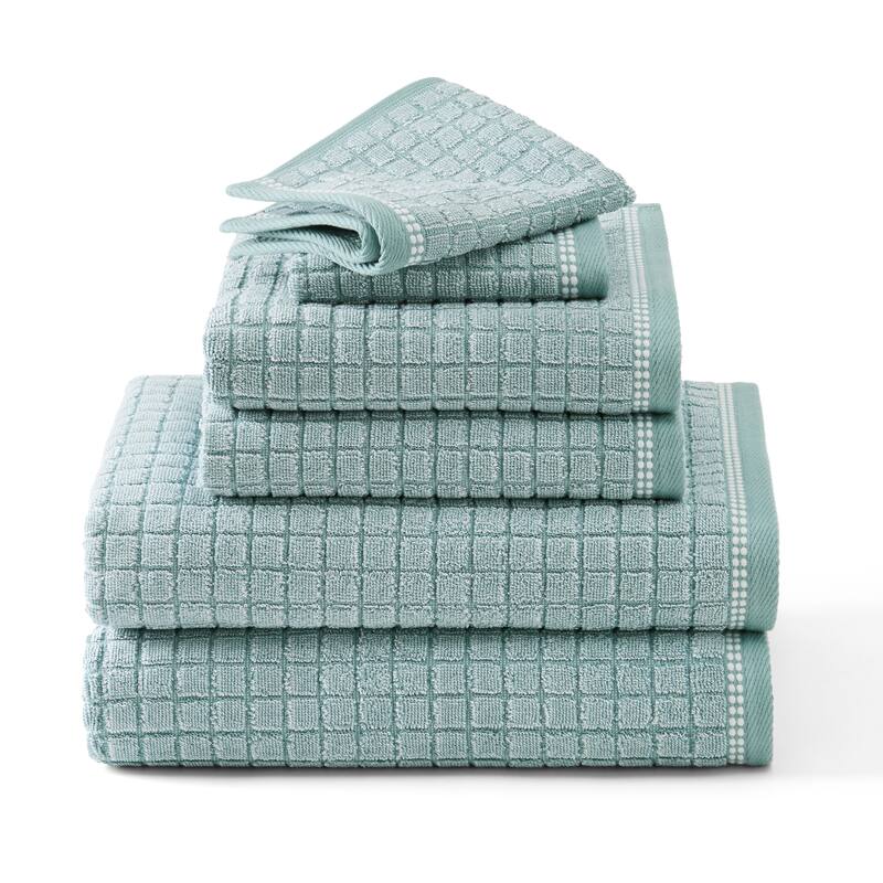TOWN & COUNTRY EVERYDAY 6-Piece Textured Windowpane Set, 2 Bath, 2 Hand, 2 Wash, 100% Cotton