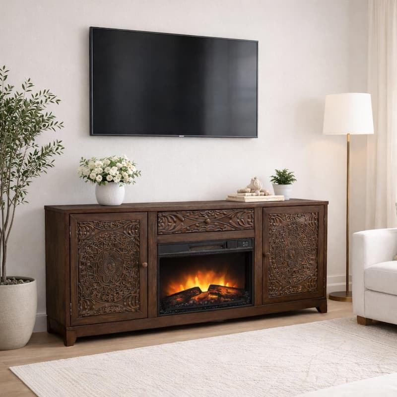 Gemma Brown Mandala Cabinet with Electric Fireplace