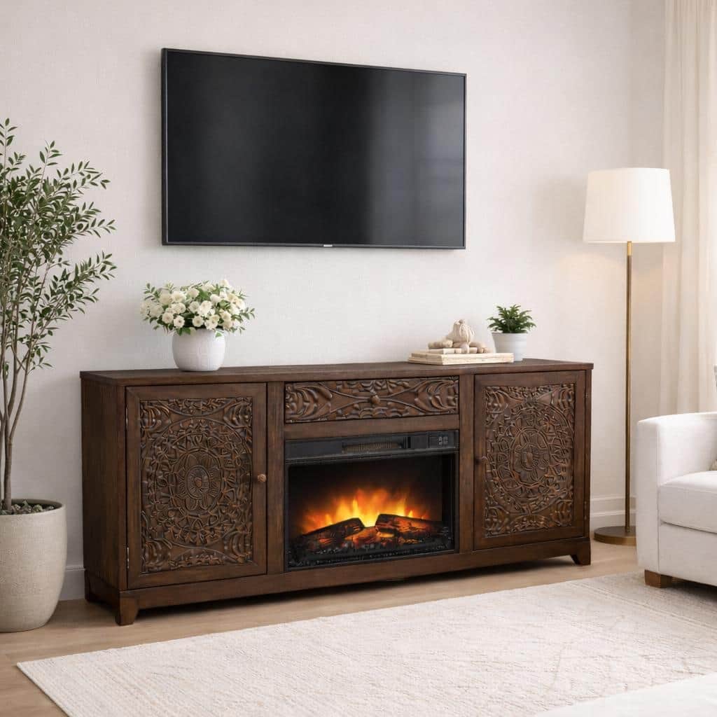 Gemma Brown Mandala Cabinet with Electric Fireplace