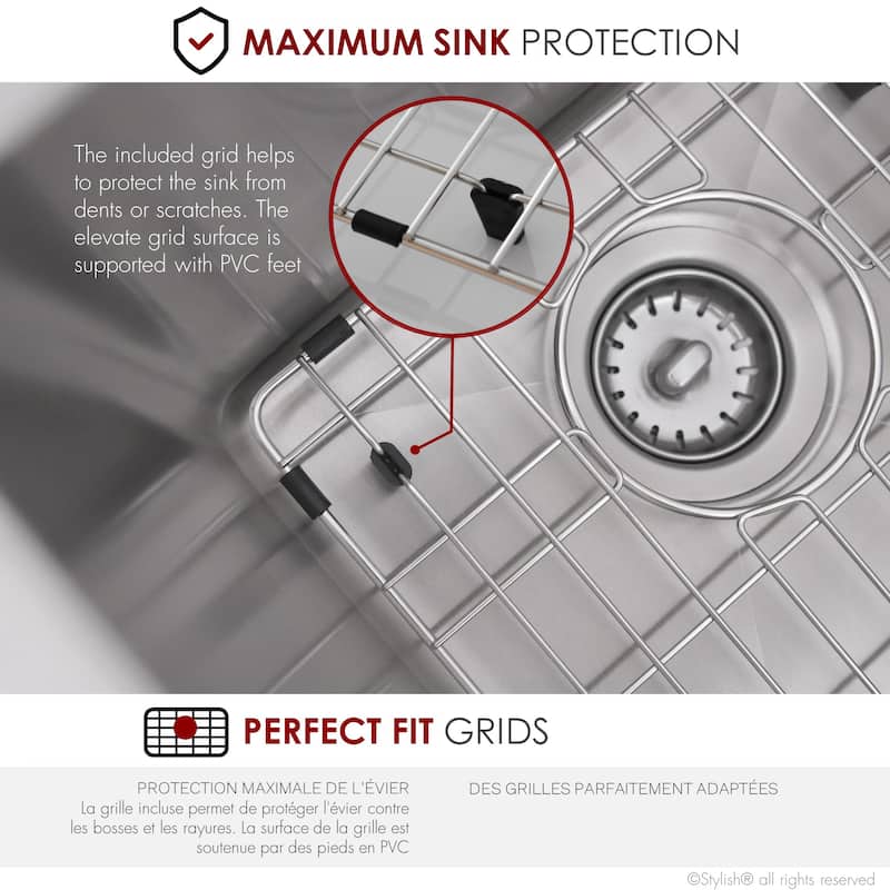STYLISH Dual Mount 31" Double-Bowl Stainless Steel Kitchen Sink with Grids and Strainers S-401G - 31" x 18" x 9"