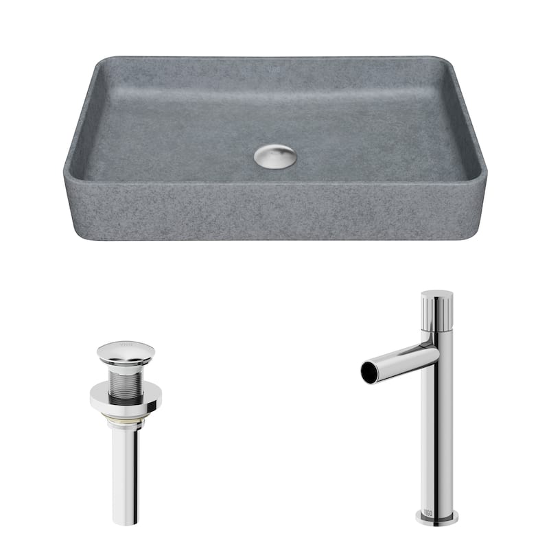 VIGO Tarragona 19"L x 14"W Concrete Vessel Sink and Ashford 11"H Faucet Set