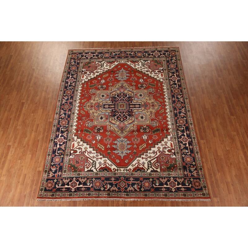 Orange Heriz Serapi Area Rug Handmade Transitional Wool Carpet - 8'11"x 11'8"