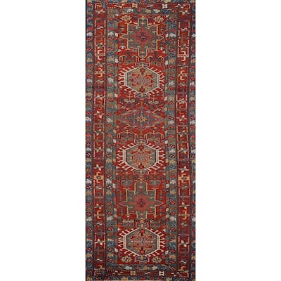 Vegetable Dye Antique Heriz Serapi Persian Runner Wool Carpet - 3'5" x 10'4"