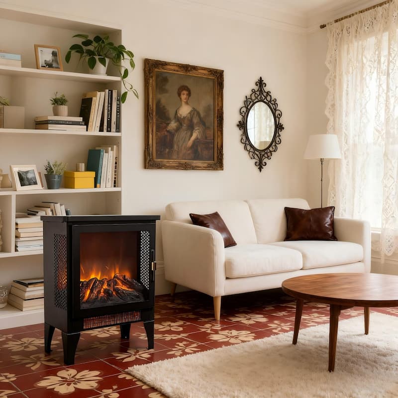 17 inch Freestanding Electric Fireplace Stove heater with 3D Flame Effect - N/A