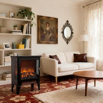 17 inch Freestanding Electric Fireplace Stove heater with 3D Flame Effect - N/A
