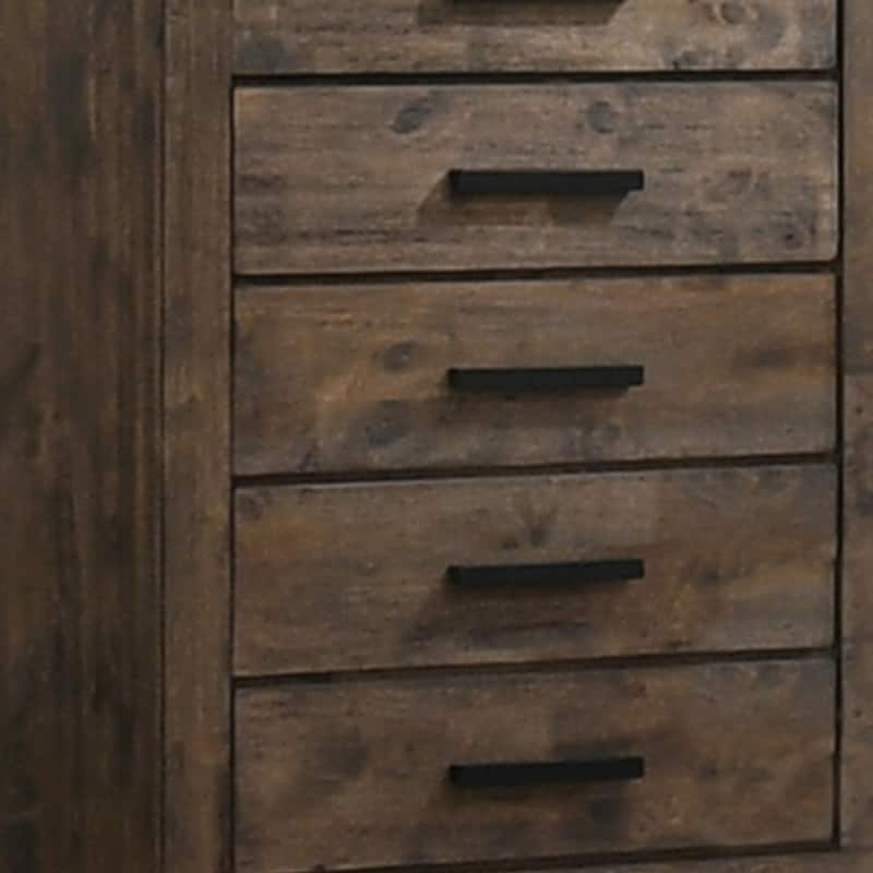 Wooden Chest with 5 Drawers and Grain Details, Brown
