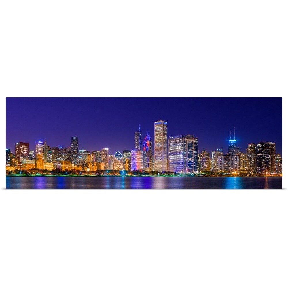 Shop Chicago Skyline With Cubs World Series Lights Night Chicago