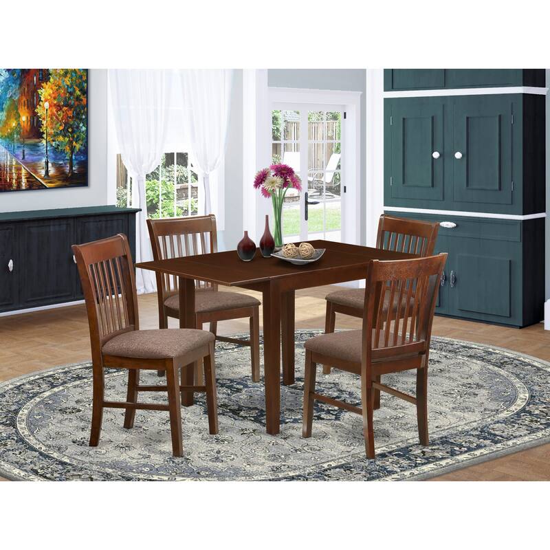East West Furniture Dinette Set- a Rectangle Dining Table and Linen Fabric Kitchen Dining Chairs, Mahogany (Pieces Option) - NDNO5-MAH-C