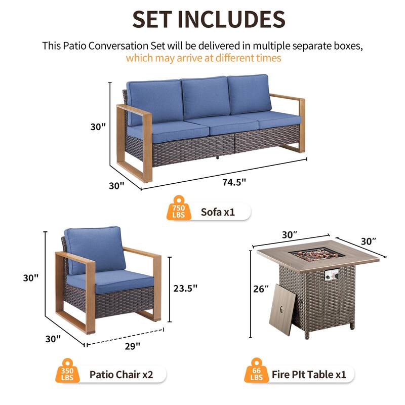 Pocassy 4/6/8PCS Sofa Swivel Chair with Fire Pit Table Set